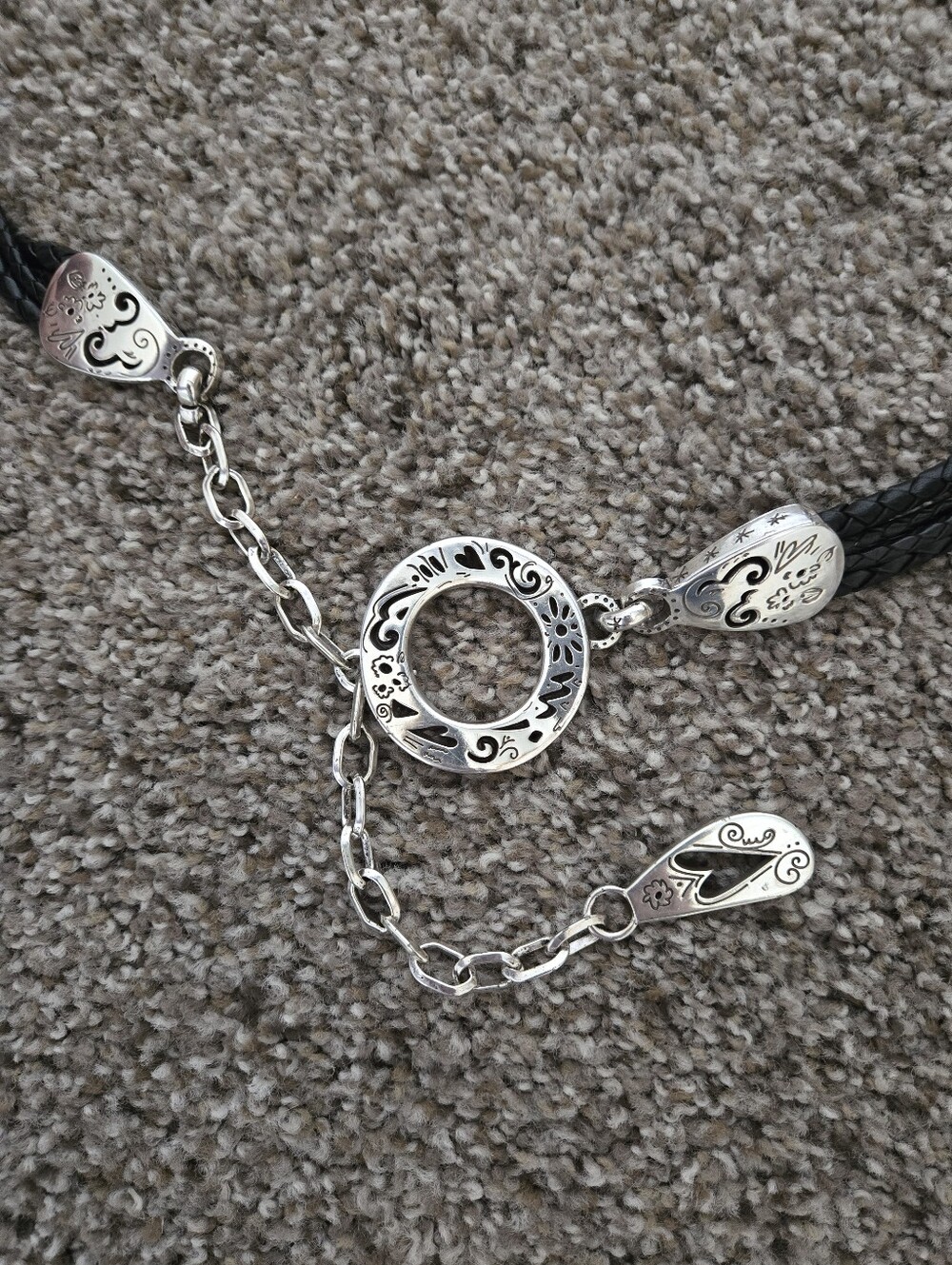 Brighton Black Braided Leather Belt Women's Large Black & Silver Hook Closure - Picture 7 of 11